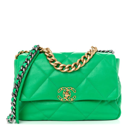 Chanel Lambskin Quilted Large Chanel 19 Flap Green 1 of 10