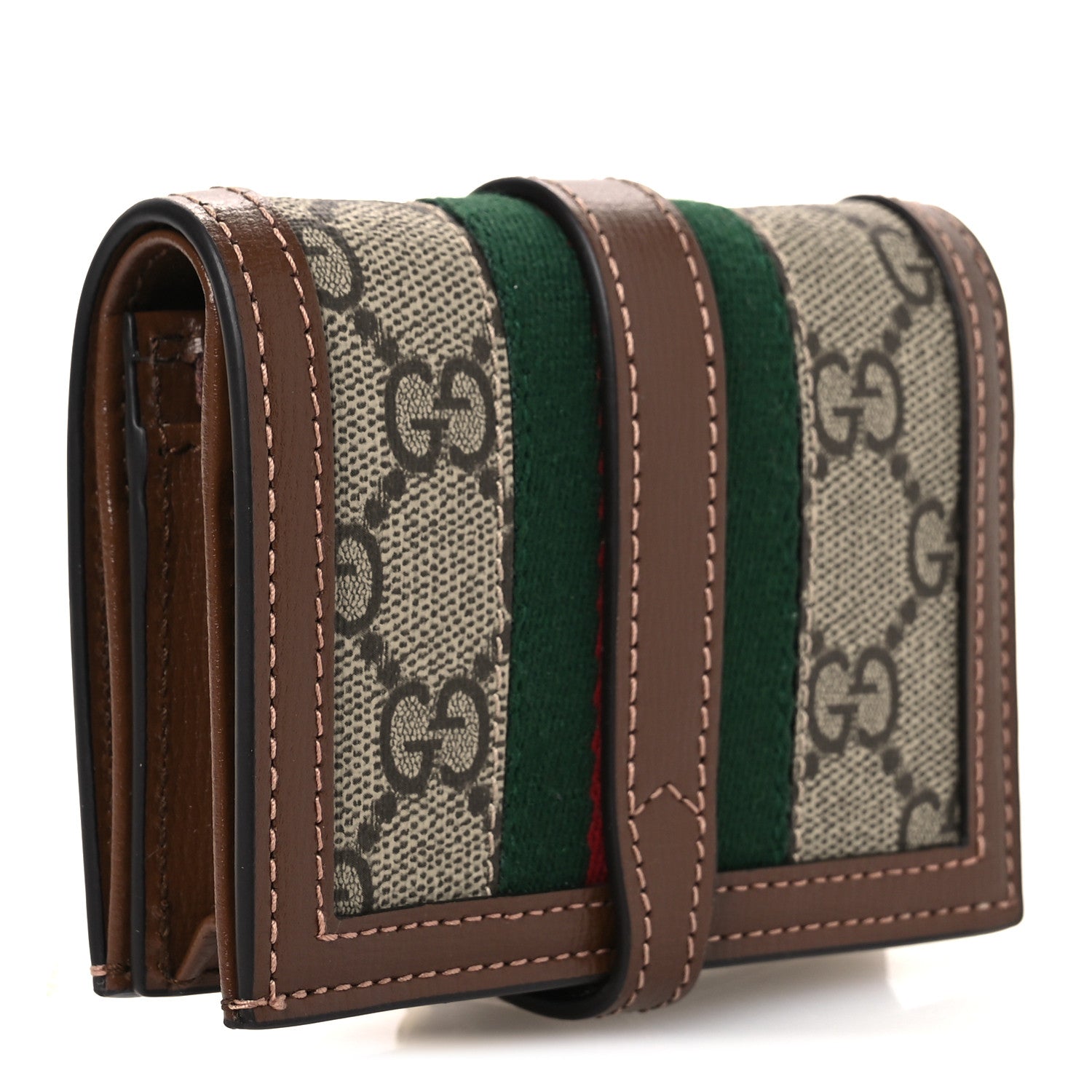Gucci GG Supreme Monogram Textured Calfskin Web Jackie 1961 Card Case Beige Ebony Brown Sugar 3 of 8