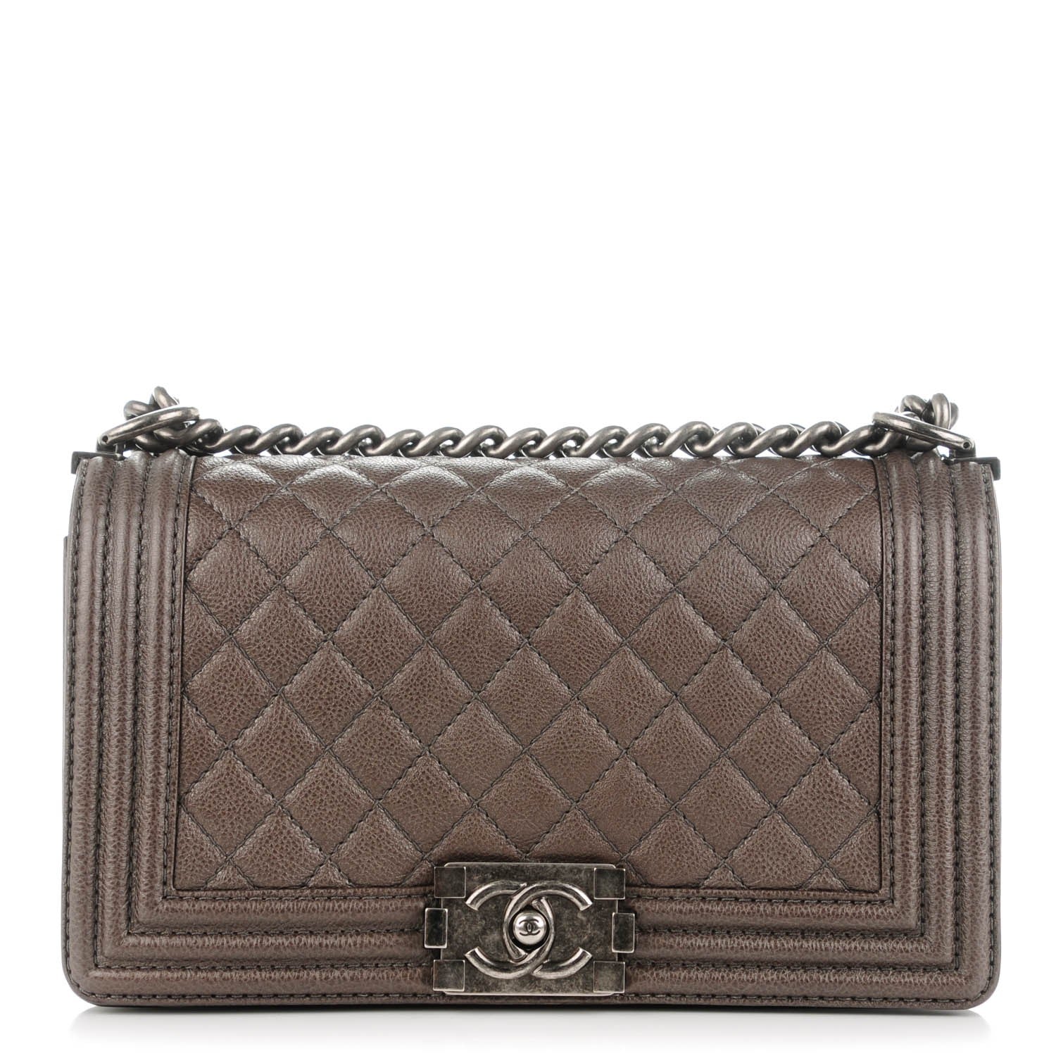 Chanel Metallic Calfskin Quilted Medium Boy Flap Dark Silver 1 of 8