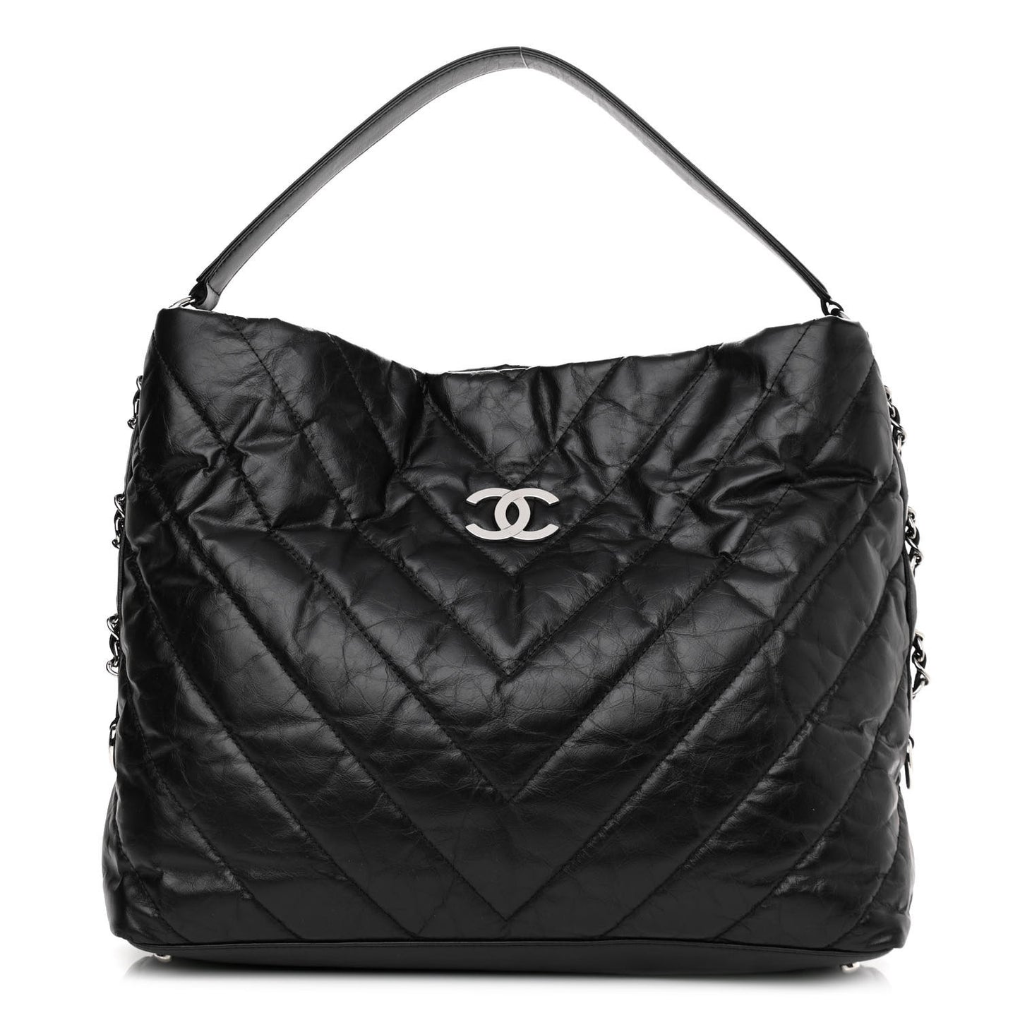 Aged Calfskin Chevron Small Big Bang Hobo Black