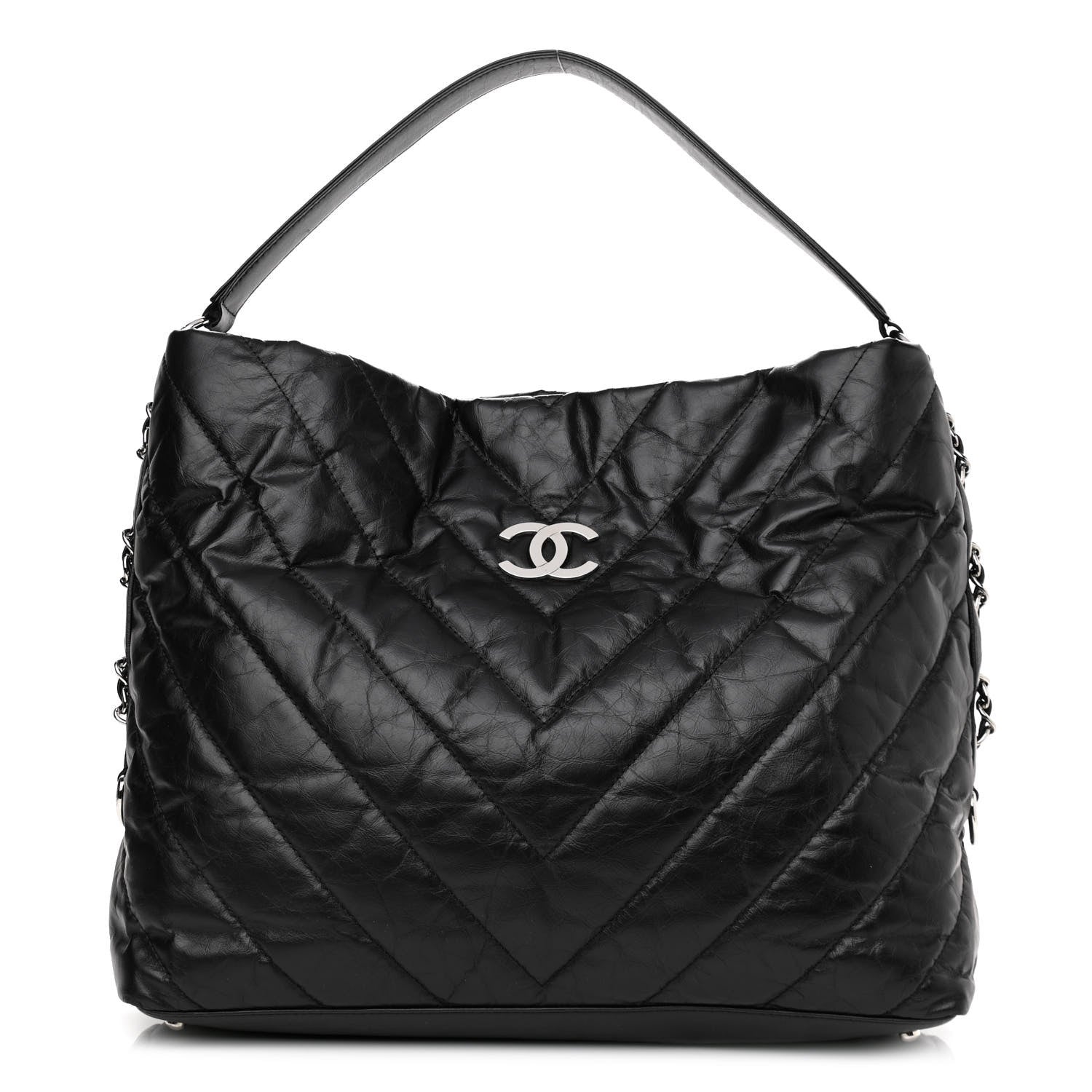 Chanel Aged Calfskin Chevron Small Big Bang Hobo Black 1 of 10