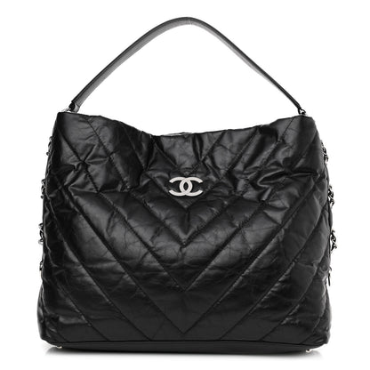 Chanel Aged Calfskin Chevron Small Big Bang Hobo Black 1 of 10