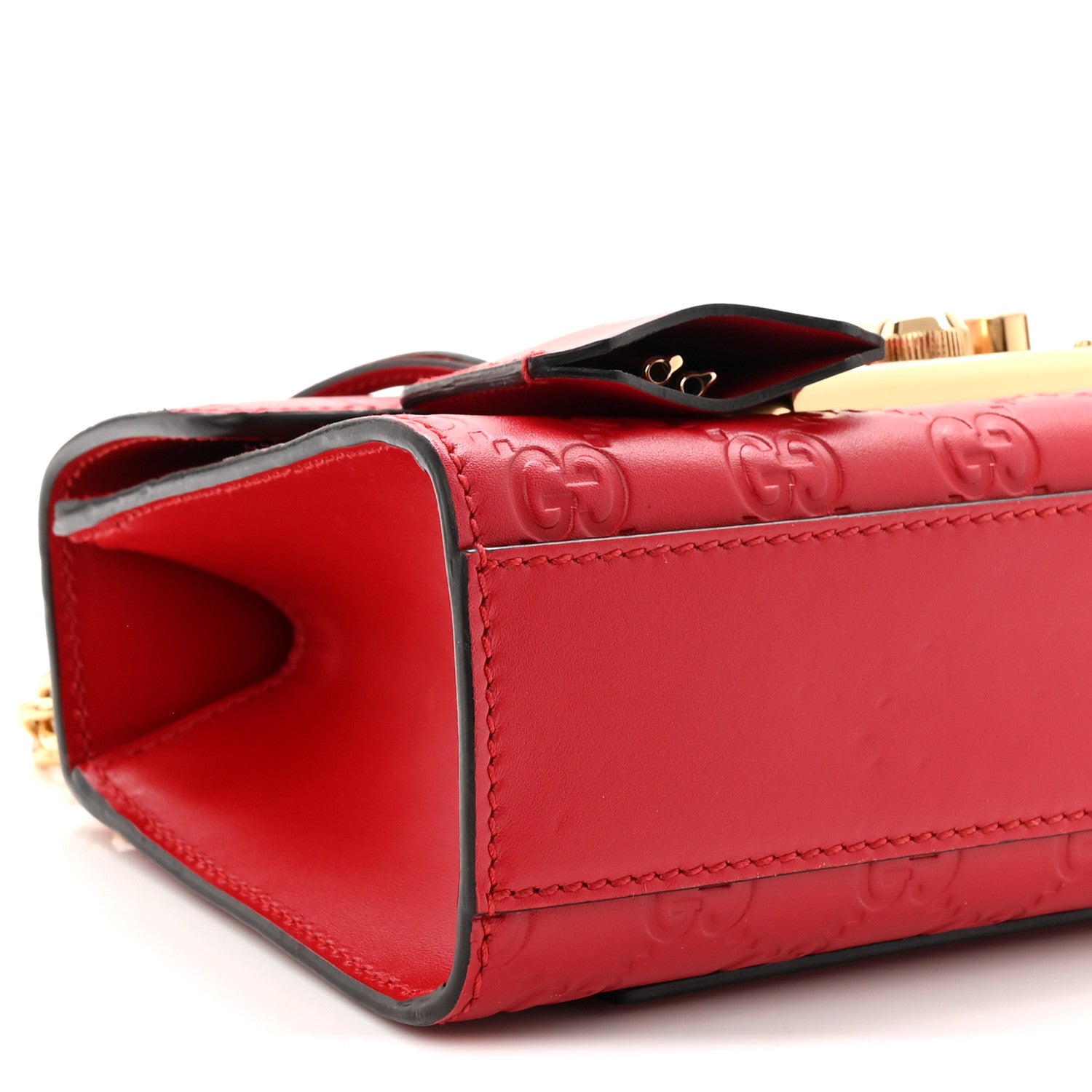 Gucci Guccissima Small Padlock Shoulder Bag Hibiscus Red 9 of 10