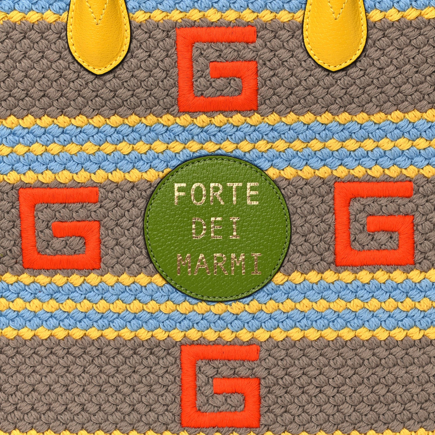 Gucci Fabric Embroidered Square G Forte Dei Marmi Striped Tote Bag Green Yellow 11 of 12