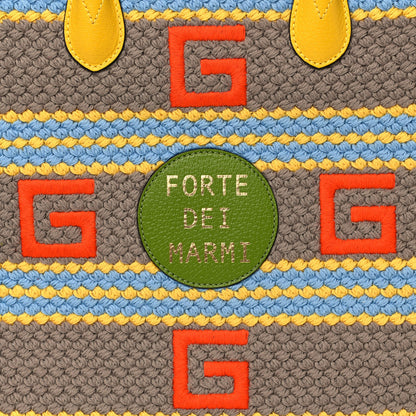 Gucci Fabric Embroidered Square G Forte Dei Marmi Striped Tote Bag Green Yellow 11 of 12