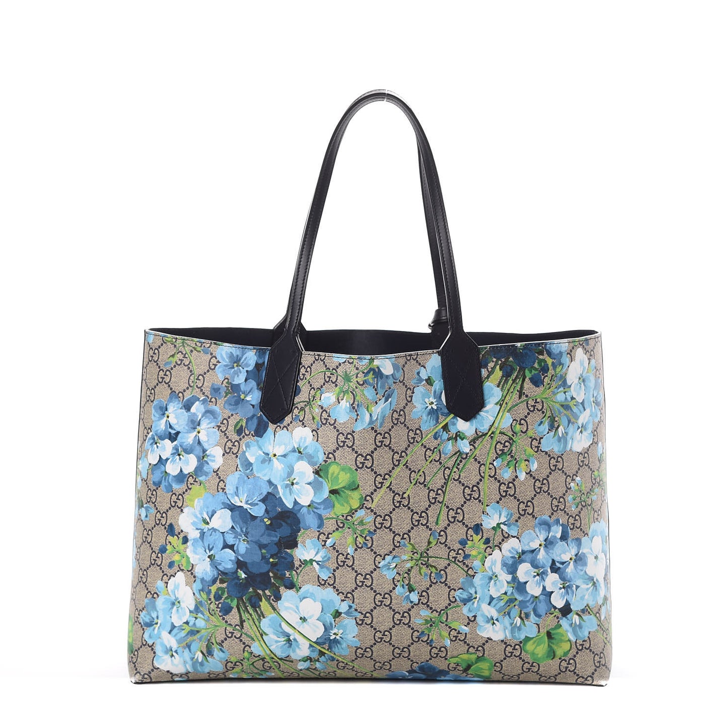GG Supreme Monogram Blooms Medium Reversible Tote Beige Blue Navy