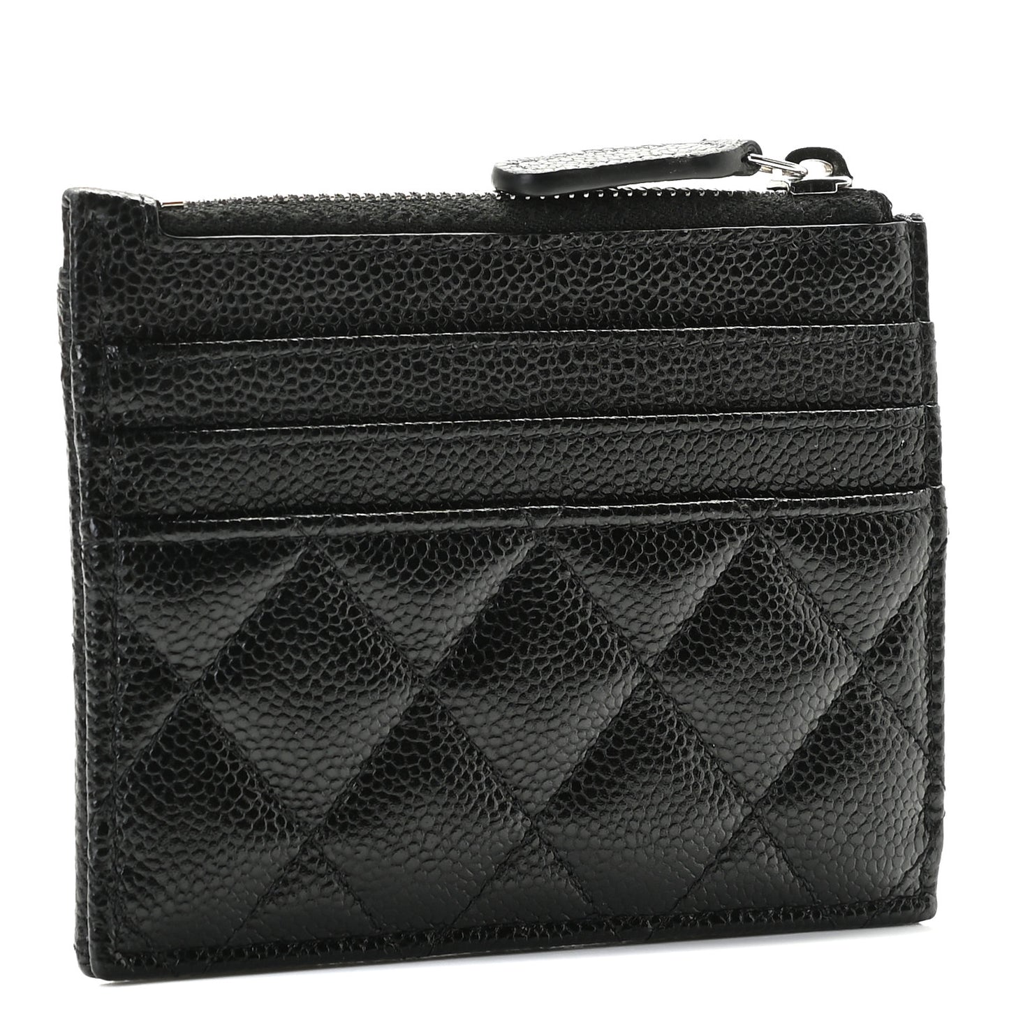 Caviar Quilted CC Zip Card Holder Black