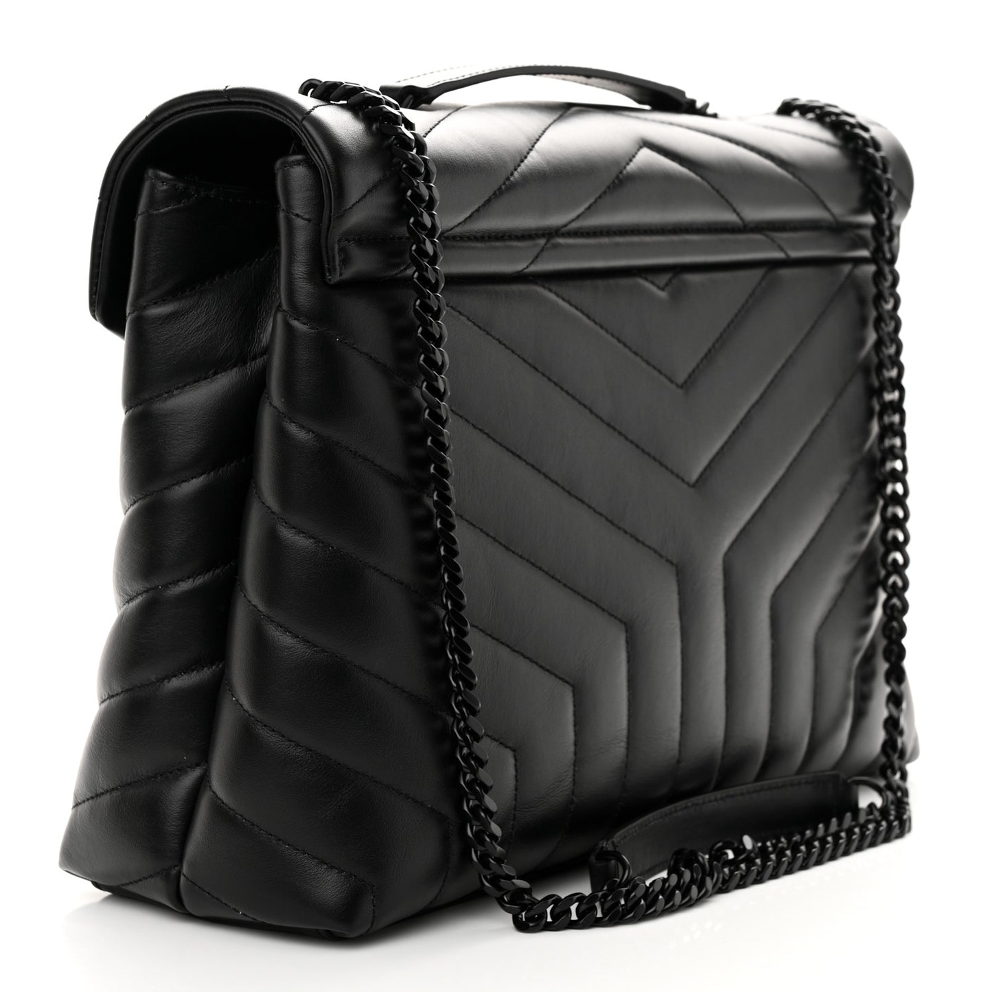 Calfskin Y Quilted Monogram Monochrome Medium Loulou Chain Satchel Black