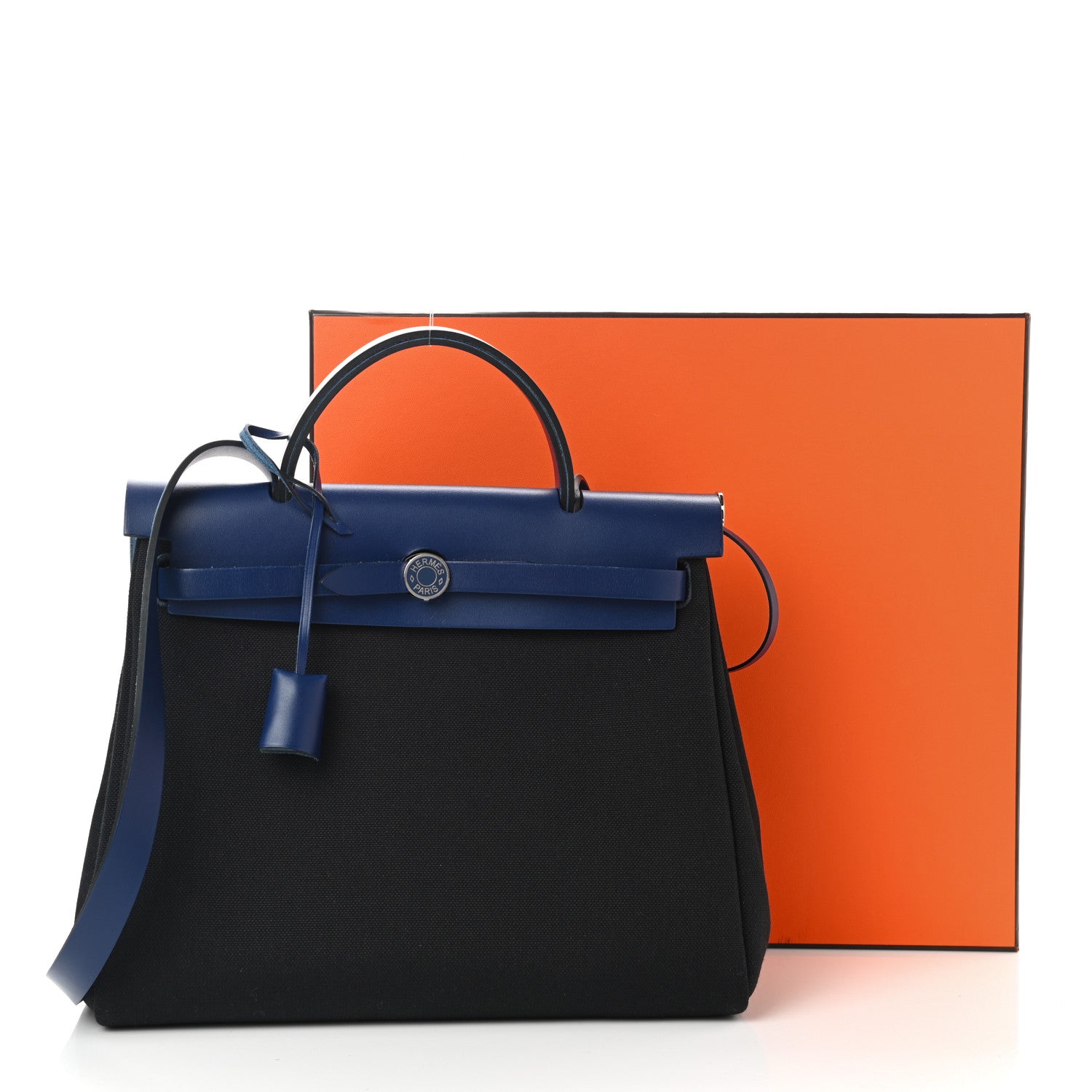 Hermes Military Toile Vache Hunter Laque Herbag Zip Retourne 31 PM Black Bleu Saphir 10 of 10