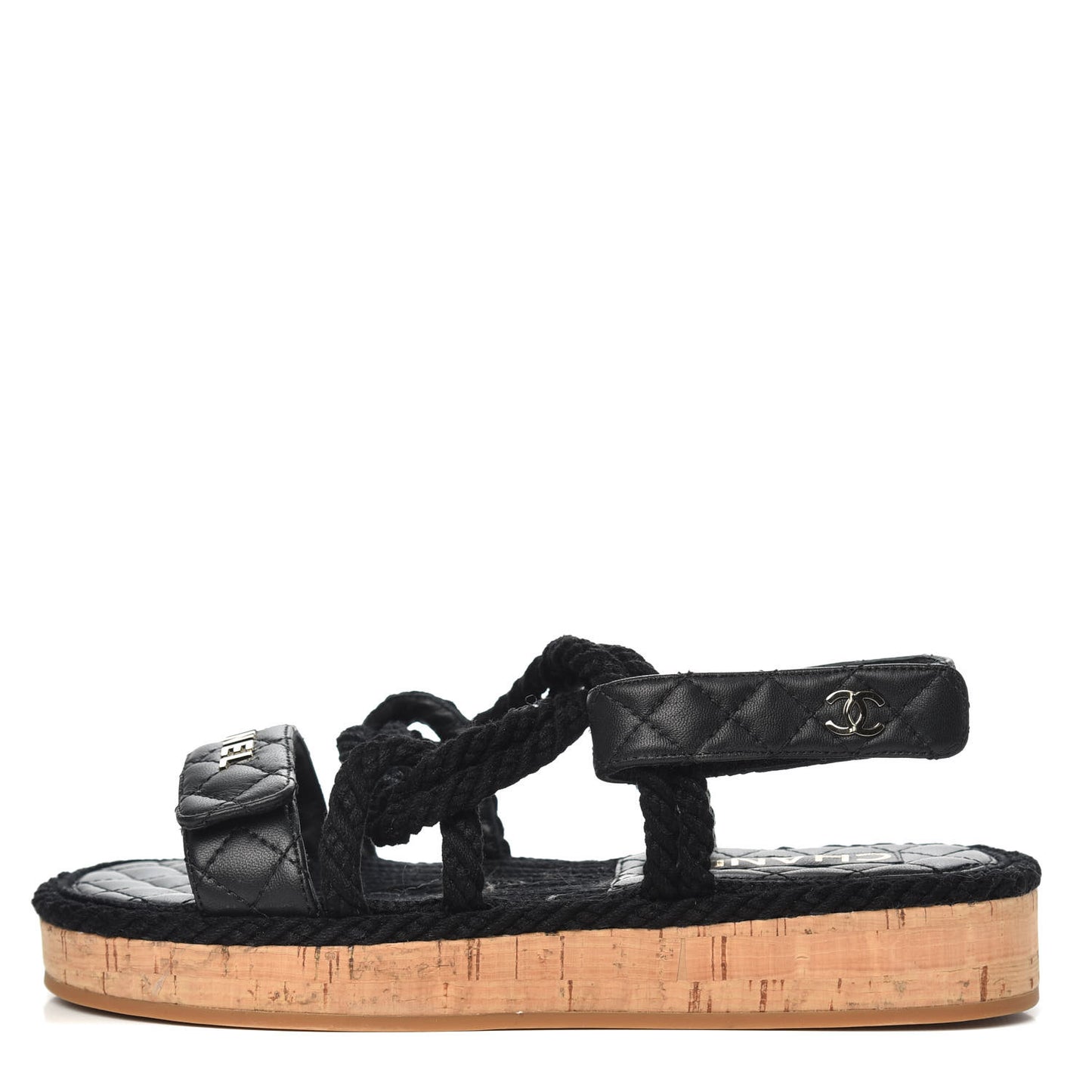 Cord Lambskin Quilted Logo Sandals 37 Black