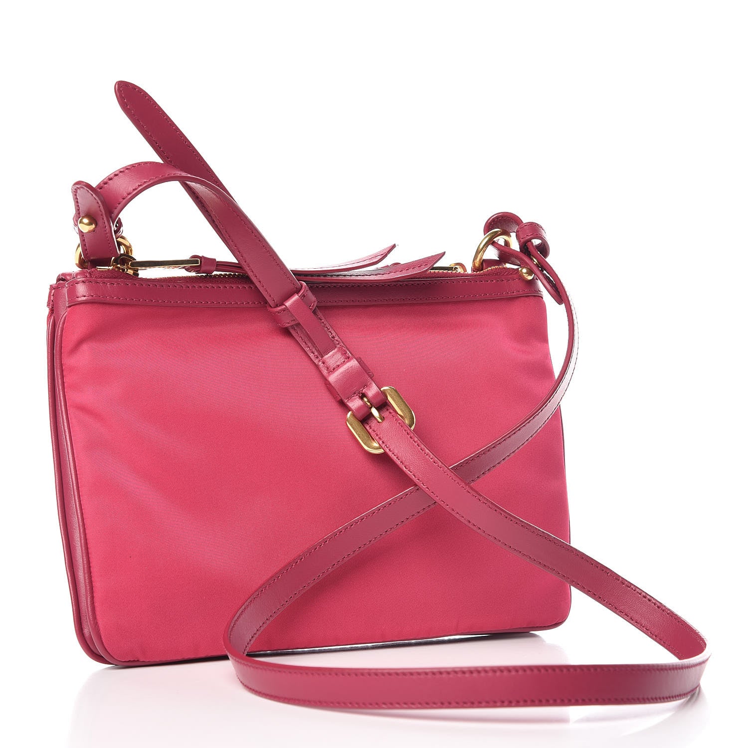 Prada Tessuto Nylon Soft Calf Double Zip Crossbody Bag Ibisco 3 of 9