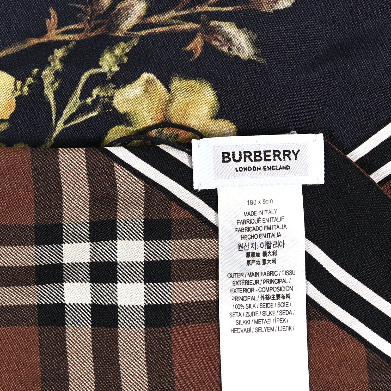 Burberry Silk Floral Print Watercolour Reversible Skinny Scarf Black 3 of 4