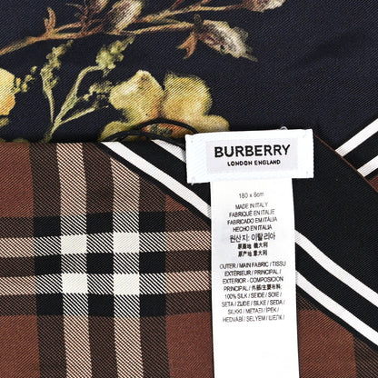 Burberry Silk Floral Print Watercolour Reversible Skinny Scarf Black 3 of 4