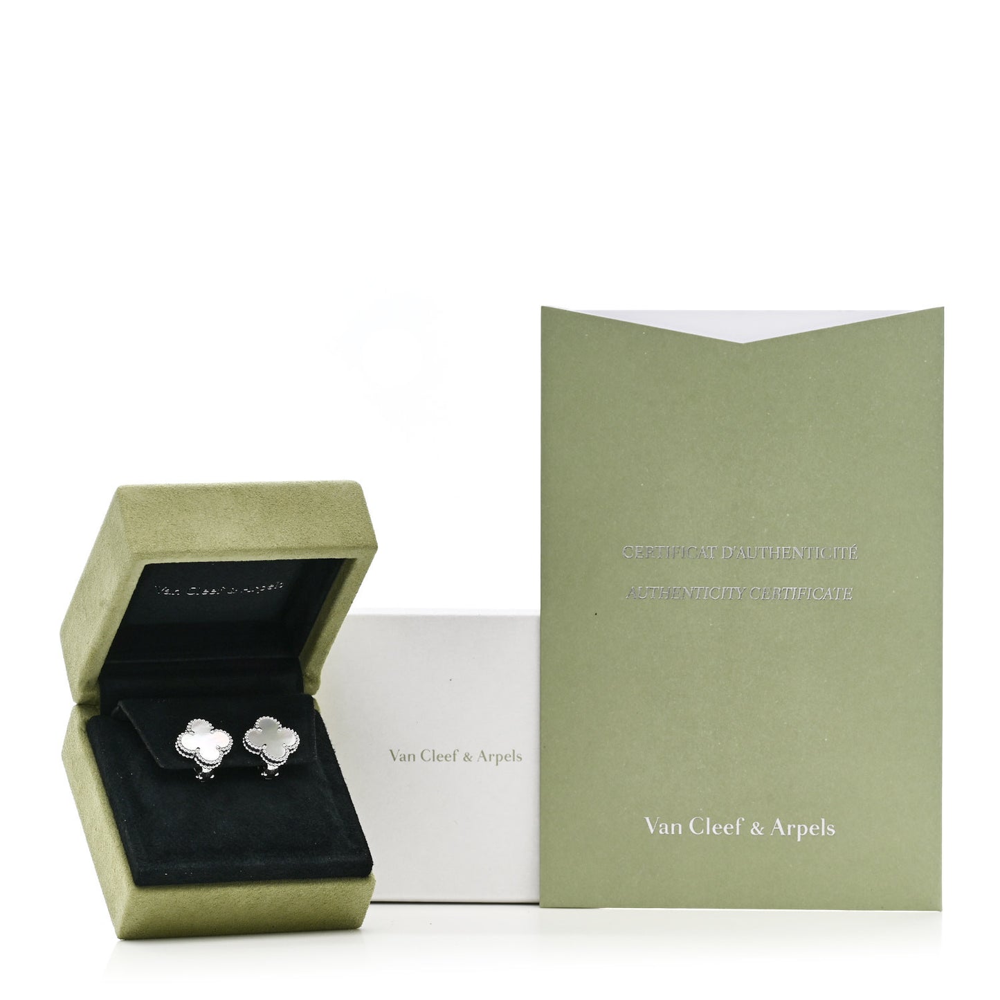 18K White Gold Mother of Pearl Vintage Alhambra Earrings