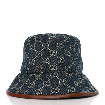 Gucci Washed Jacquard Denim Nappa GG Monogram Oscar Bucket Hat M Denim Cuir 2 of 8