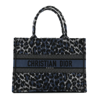 Christian Dior Canvas Mizza Embroidered Medium Leopard Book Tote Blue 1 of 14
