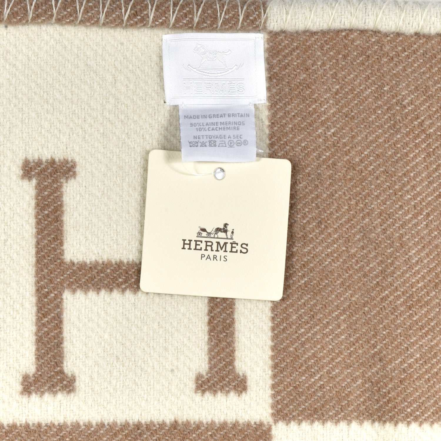 Hermes Wool Cashmere Avalon Baby Blanket Noisette Moyen White 3 of 3