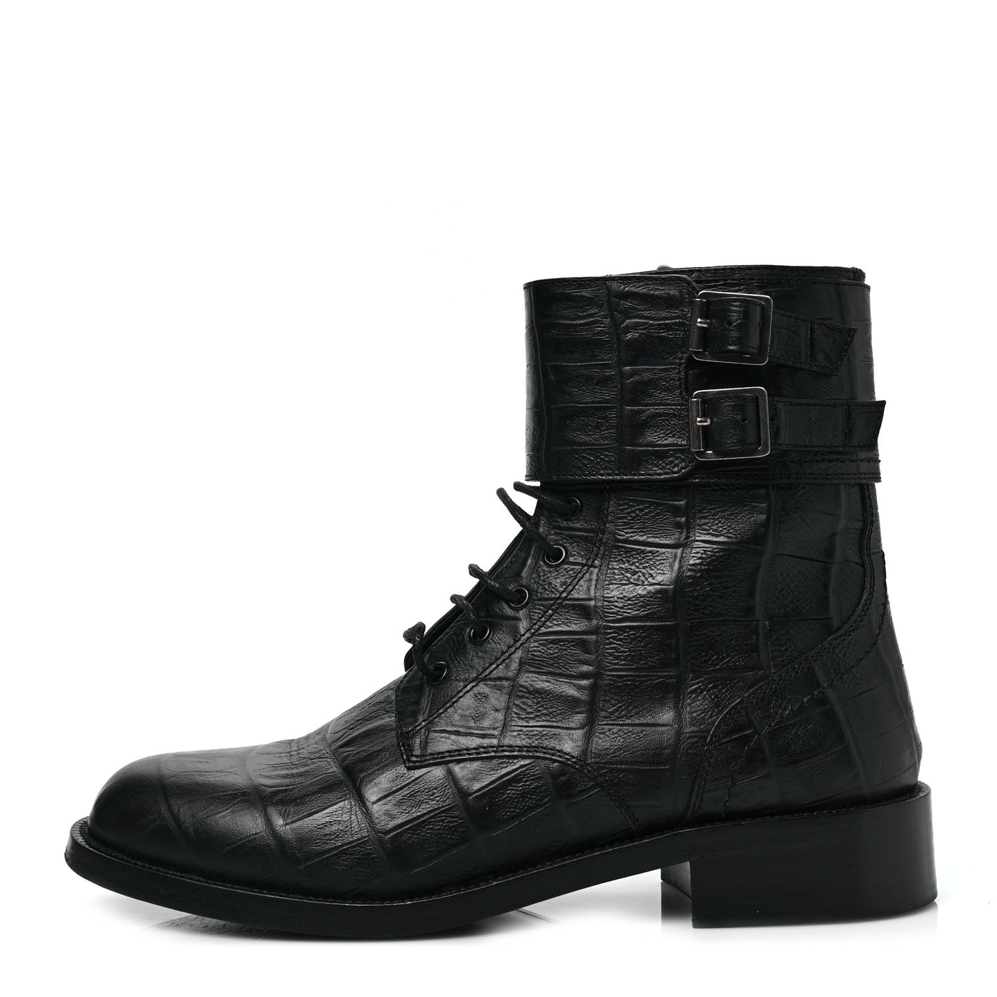 Shiny Crocodile Embossed Boots 37.5 Black
