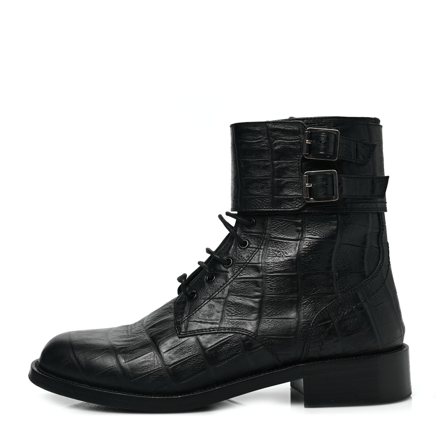 Saint Laurent Shiny Crocodile Embossed Boots 37.5 Black 1 of 7