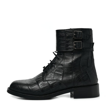 Saint Laurent Shiny Crocodile Embossed Boots 37.5 Black 1 of 7