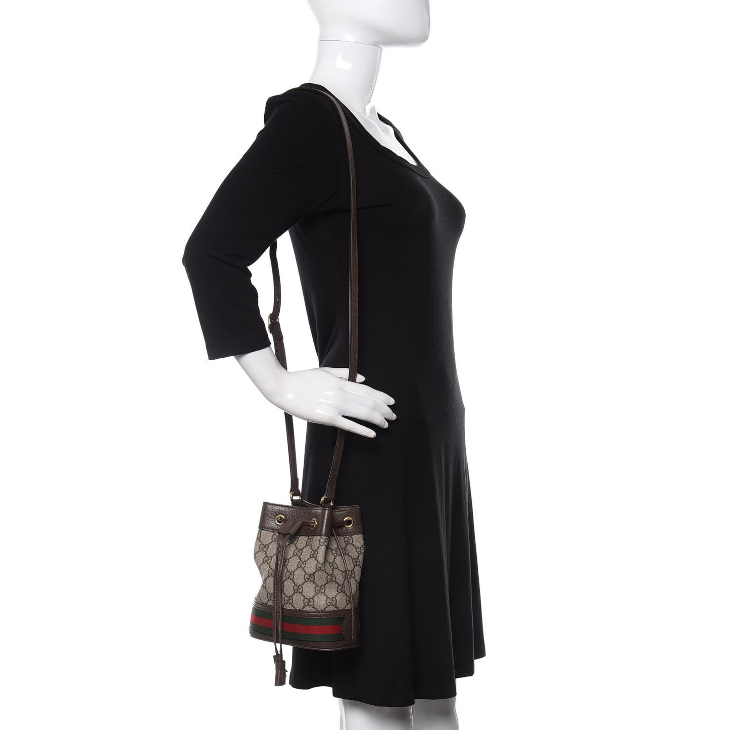 GG Supreme Monogram Web Mini Ophidia Bucket Bag Brown