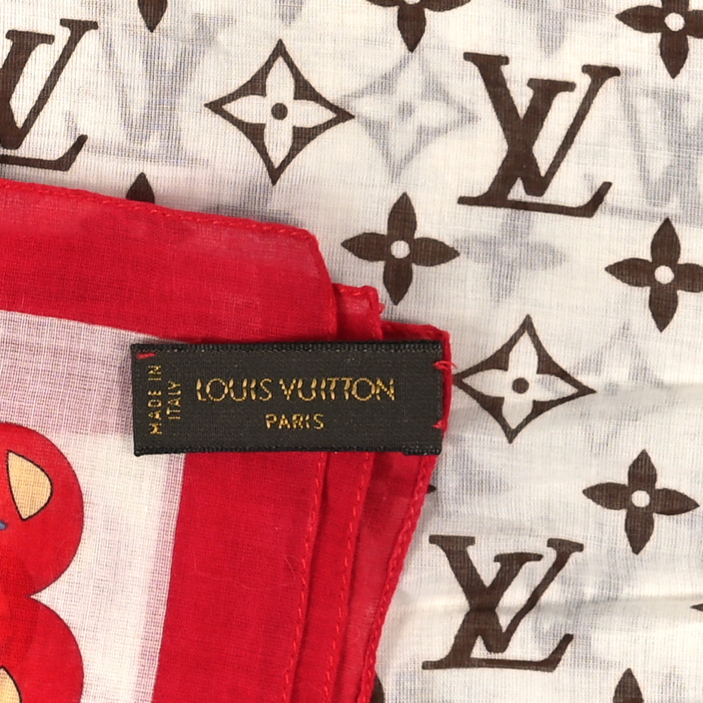 Cotton Monogram Cerises Scarf White