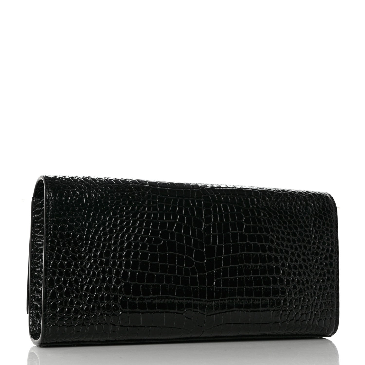 Saint Laurent Calfskin Crocodile Embossed Classic Monogram Tassel Clutch Black 3 of 8