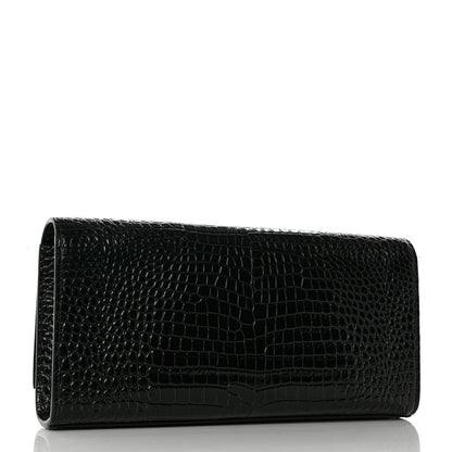 Saint Laurent Calfskin Crocodile Embossed Classic Monogram Tassel Clutch Black 3 of 8