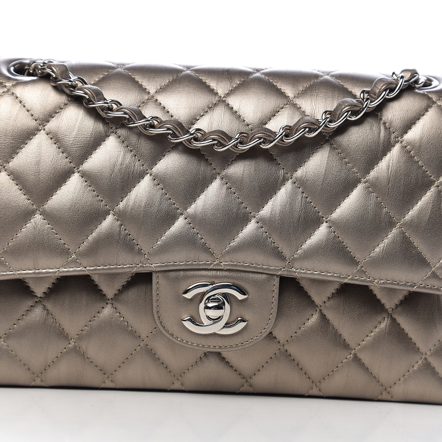 Chanel Metallic Calfskin Quilted Medium Double Flap Dark Silver 8 of 9