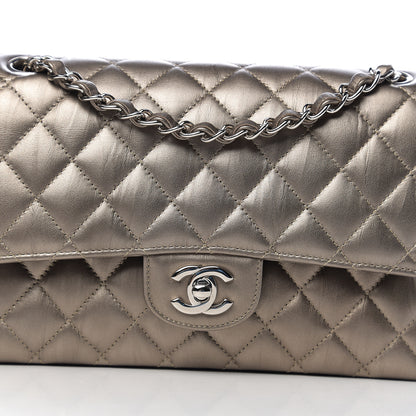Chanel Metallic Calfskin Quilted Medium Double Flap Dark Silver 8 of 9