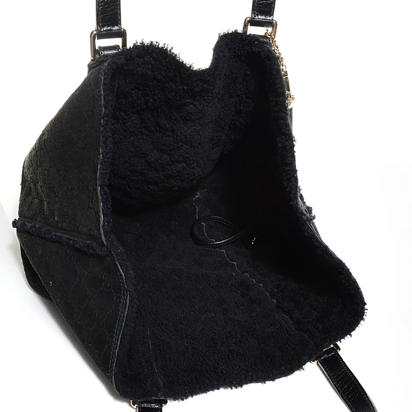 Suede Shearling Guccissima Jolicoeur Tote Black