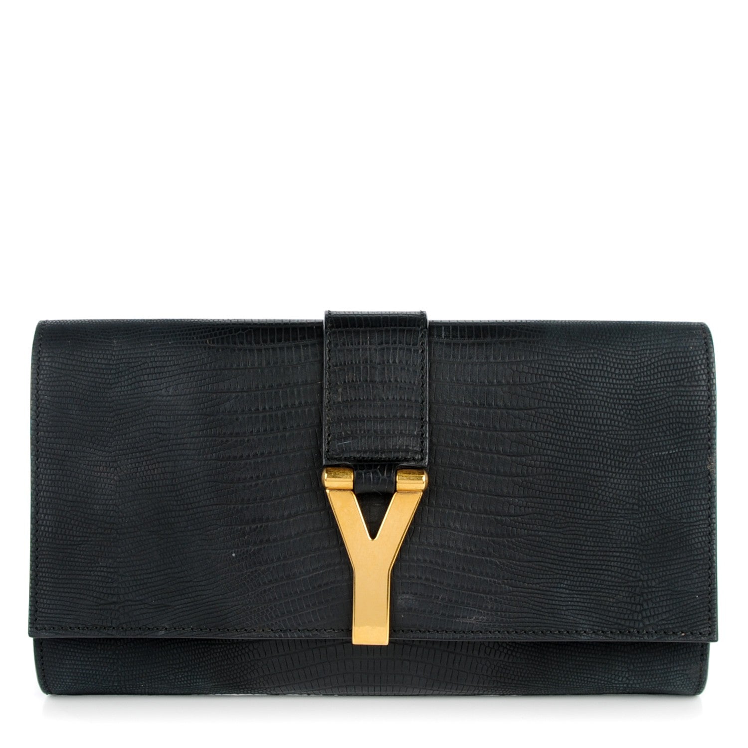 Saint Laurent Lizard Calfskin Embossed Classic Y Ligne Clutch Black 1 of 7