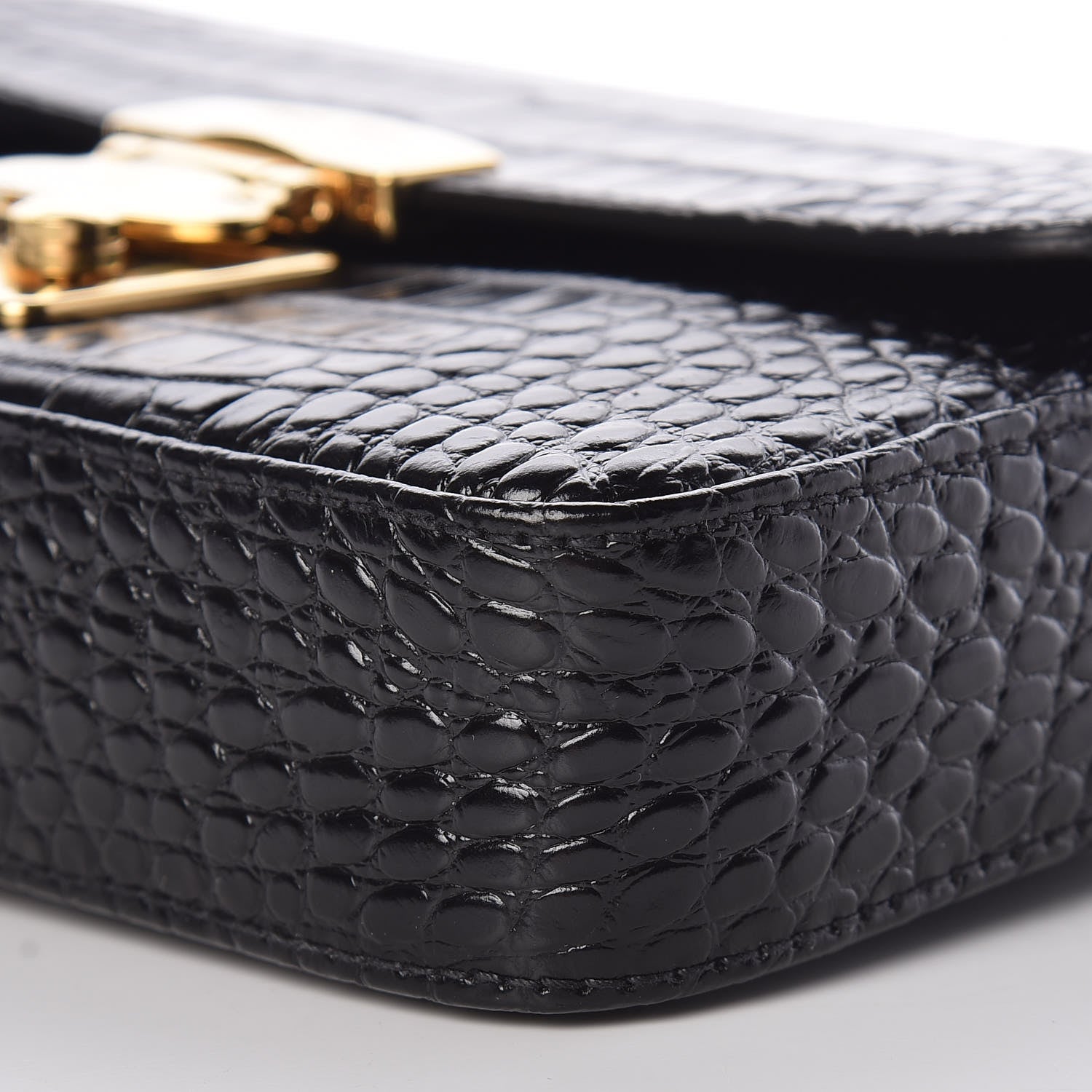 Miu Miu Crocodile Print Calfskin Bandoleer Bag Black 6 of 9