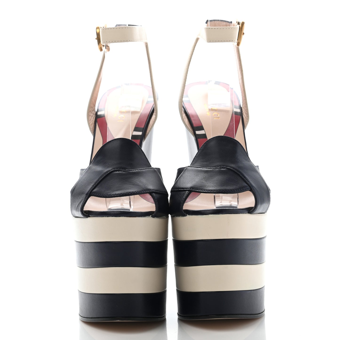 Nappa Striped Sally Platform Wedge Sandals 37 Navy Ivory