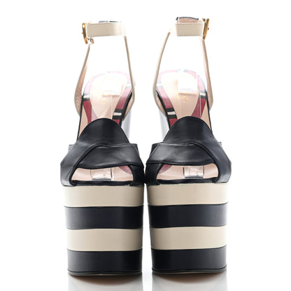 Gucci Nappa Striped Sally Platform Wedge Sandals 37 Navy Ivory 2 of 17