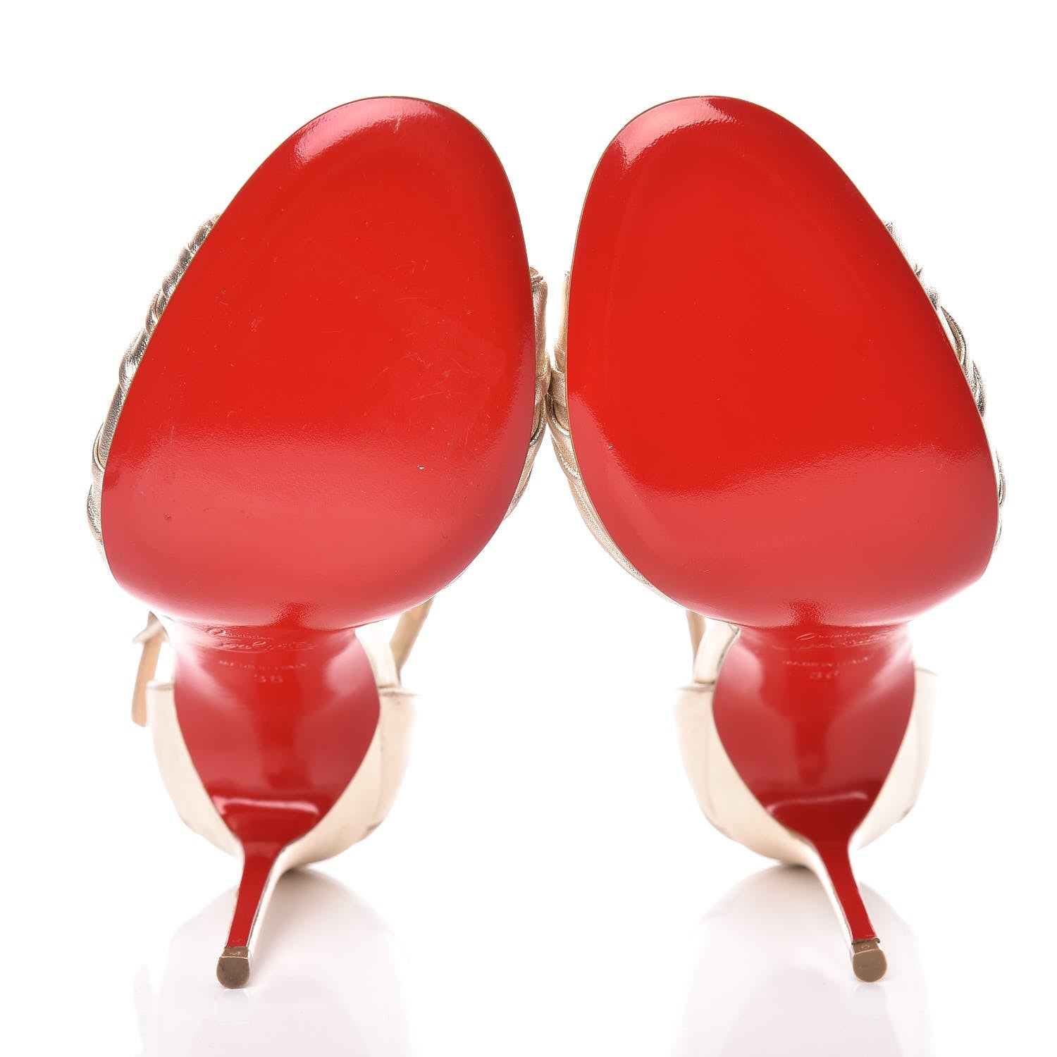 Christian Louboutin Metallic Calfskin Braided Jazzy Doll 100 T-Strap Sandals 36 Light Gold 5 of 9