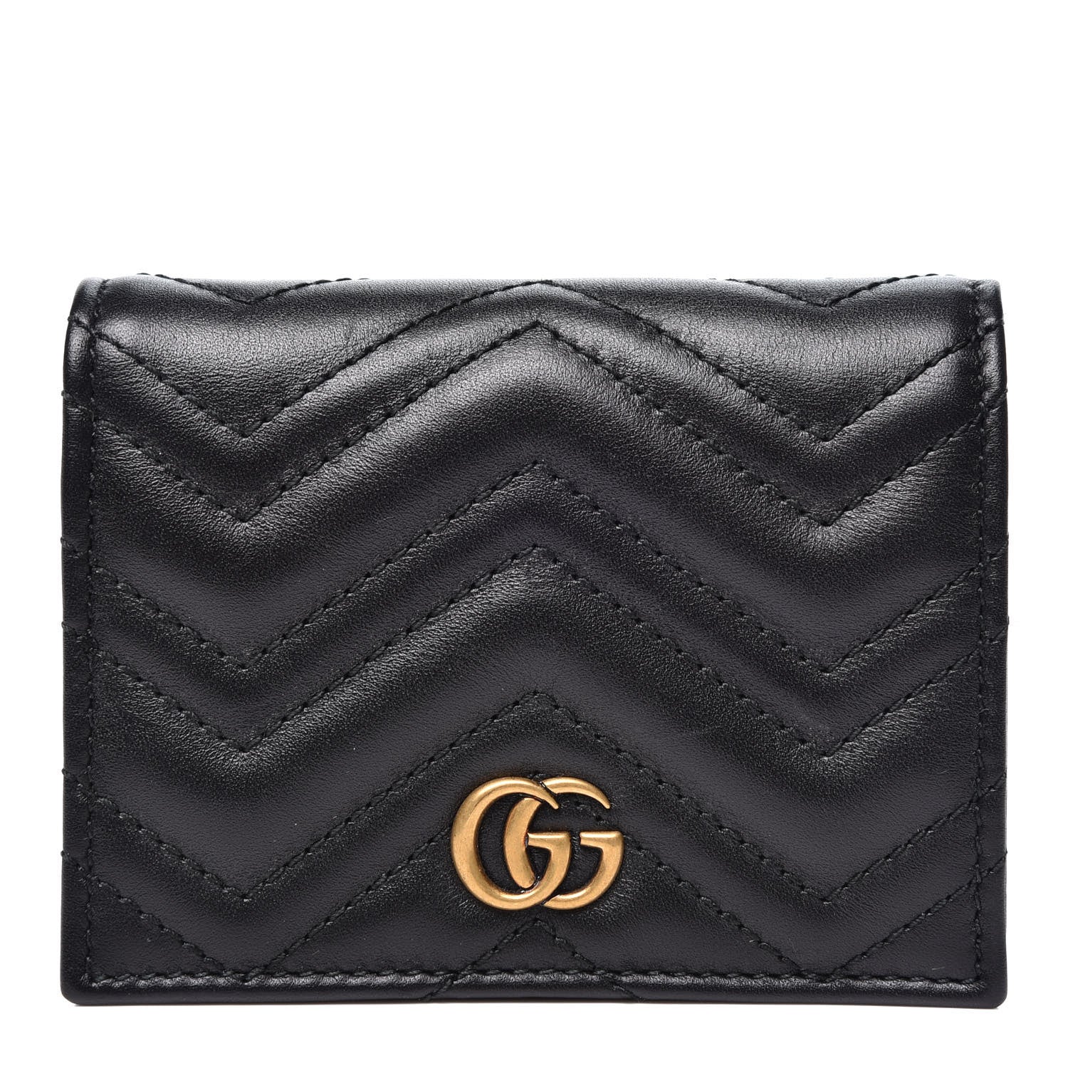Gucci Calfskin Matelasse GG Marmont Card Case Wallet Black 1 of 10