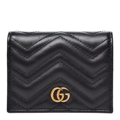 Gucci Calfskin Matelasse GG Marmont Card Case Wallet Black 1 of 10