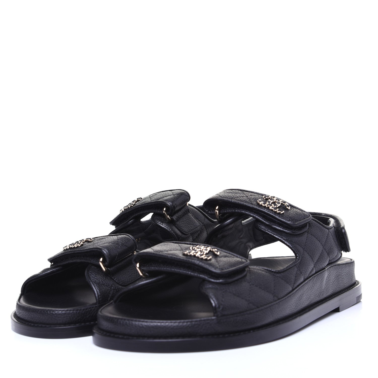 Chanel Grained Calfskin Velcro Dad Sandals 37.5 Black 4 of 11