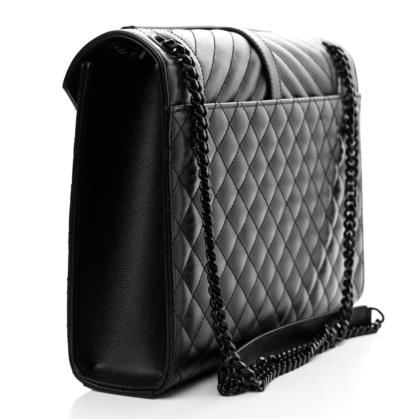 Grain De Poudre Textured Mixed Matelasse Large Triquilt Monogram Monochrome Satchel Black