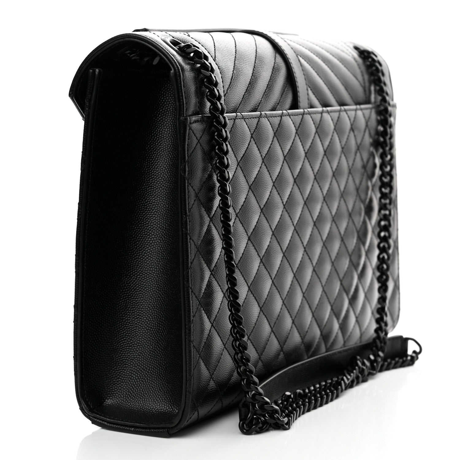 Saint Laurent Grain De Poudre Textured Mixed Matelasse Large Triquilt Monogram Monochrome Satchel Black 3 of 12