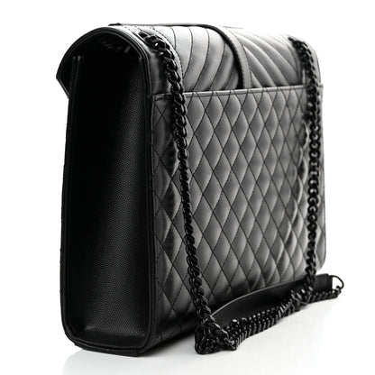 Saint Laurent Grain De Poudre Textured Mixed Matelasse Large Triquilt Monogram Monochrome Satchel Black 3 of 12