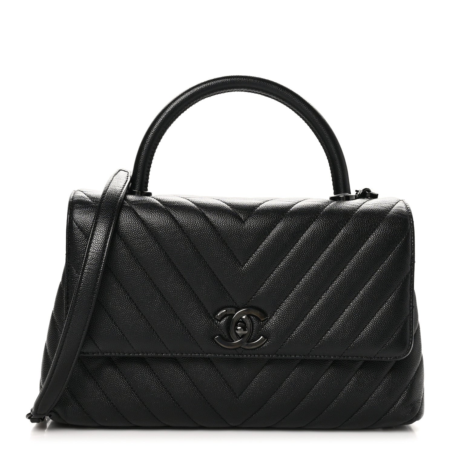 Chanel Caviar Chevron Quilted Small Coco Handle Flap So Black 1 of 10