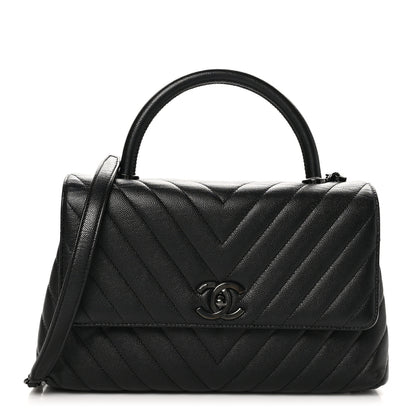 Chanel Caviar Chevron Quilted Small Coco Handle Flap So Black 1 of 10