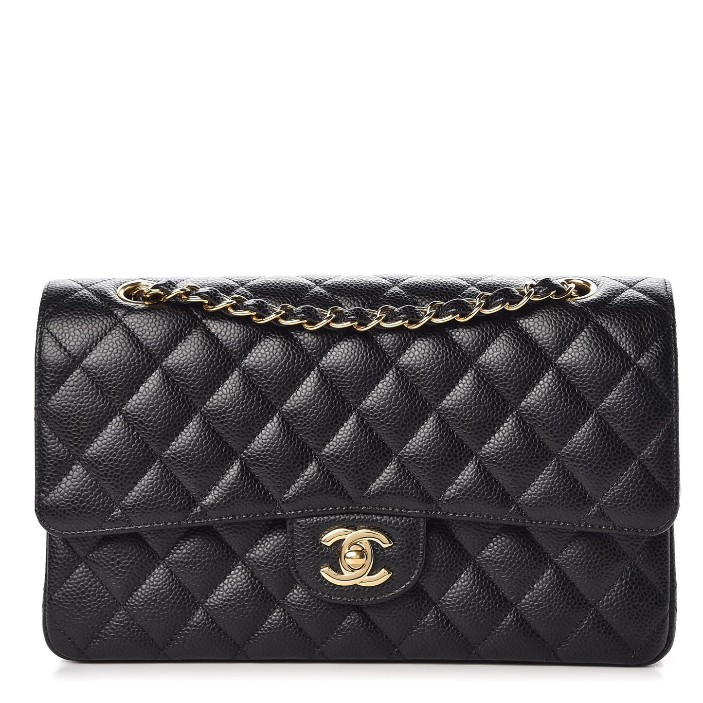 Caviar Quilted Medium Double Flap Black