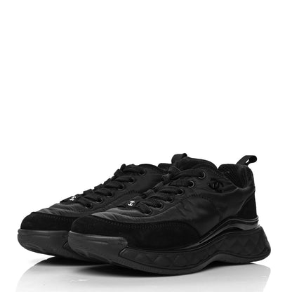 Chanel Nylon Suede Calfskin CC Sneakers 36.5 Black 3 of 7
