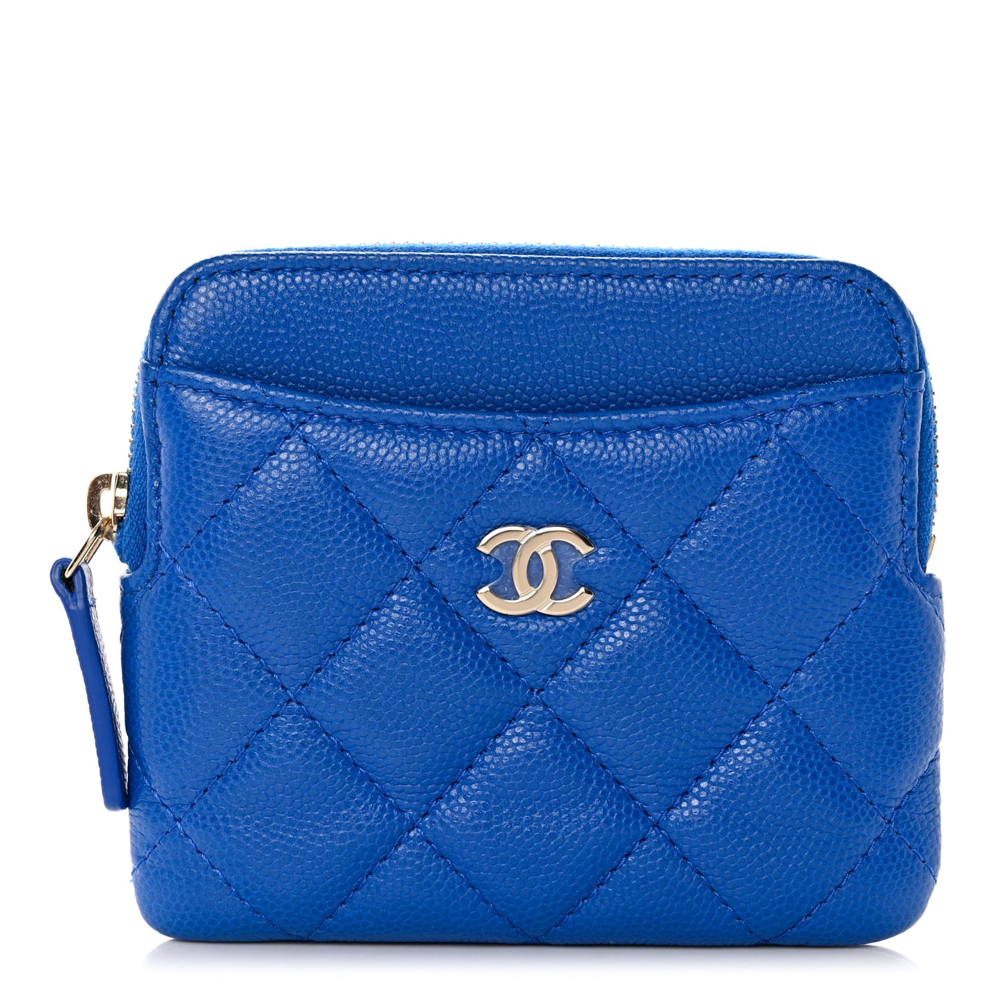 Caviar Quilted Zip Card Holder Wallet Blue