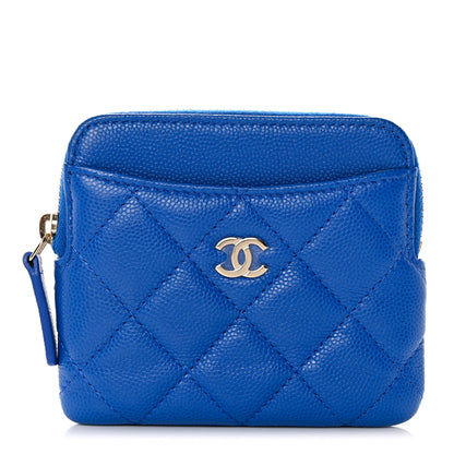 Chanel Caviar Quilted Zip Card Holder Wallet Blue 1 of 9