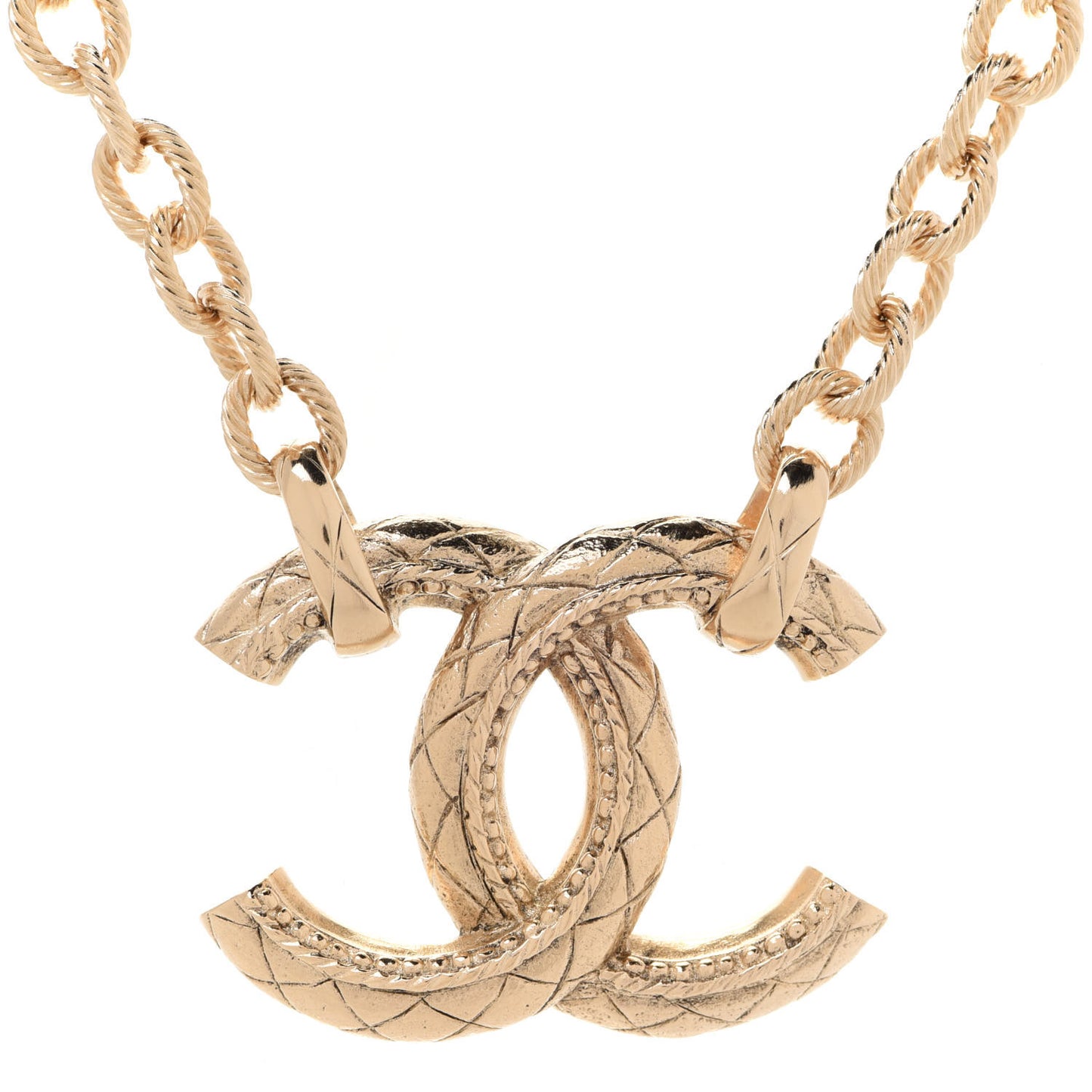 Metal Quilted CC Necklace Gold