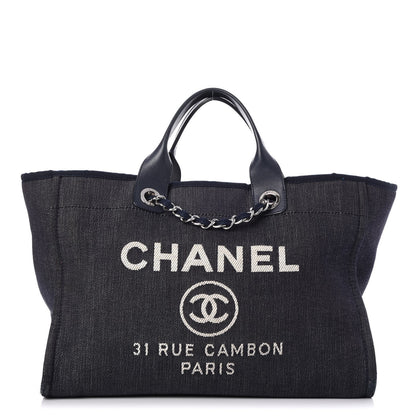 Chanel Denim Large Deauville Tote Dark Blue 1 of 10